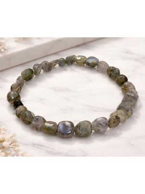Taşmir Labradorit Mercimek Kesim Doğal Taş Misinalı Bileklik