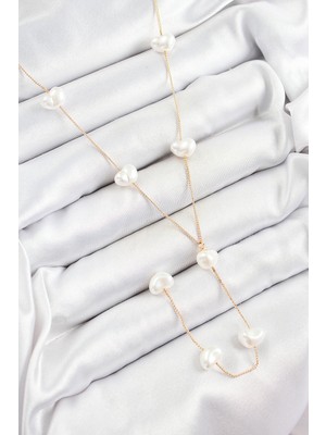 Pirinç Incili Kalp Figürlü Y Model Gold Renk Kadın Kolye EB-53-VICE/(1395) 0371