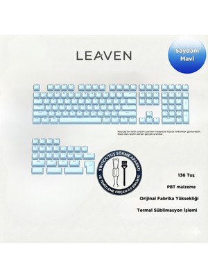 Leaven Mekanik Klavye Keycap -136 Tuşlu Kristal Yarı Saydam Mavi Tuş Takımı