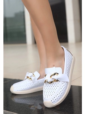 SHC4200 Riwan Beyaz Cilt Babet Ayakkabı