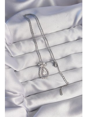 316L Çelik Gümüş Renk Fiyonk Detaylı Zirkon Taşlı Damla Model Kolye EB-53-VICE/(1395) 2940