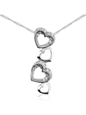 Menessa World 925 Ayar Gümüş Kalpler Kadın Gümüş Kolye