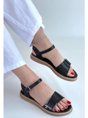 SHC4200 Andana Siyah Cilt Sandalet