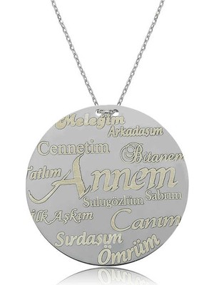 Menessa World 925 Ayar Gümüş Annem Yazılı Plakalı Kadın Gümüş Kolye