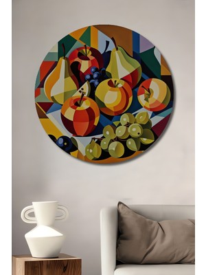 Teona Ahşap Meyve Sepeti Modern Sanat Tablosu Yuvarlak Duvar Tablosu