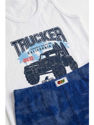 Öts Erkek Çocuk Atlet Boxer Likralı Beyaz Trucker (%96 Pamuk - %4 Elastan)