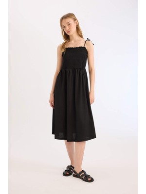 DeFacto A Kesim Straplez Bürümcük Askılı Midi Elbise E0489AX25SM