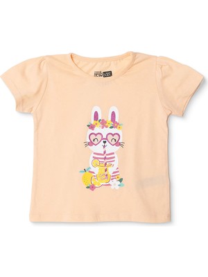 Hellobaby Hellobaby Kız Bebek Tshirt Hayvan Baskılı Bisiklet Yaka Kısa Kol