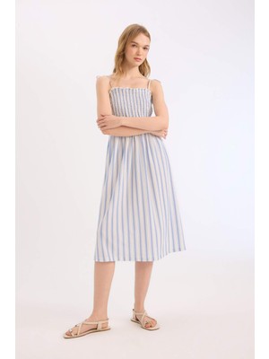 DeFacto Askılı Çizgili Bürümcük Askılı Midi Elbise D8362AX25SM