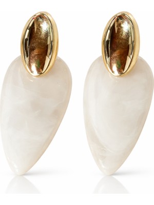 Solare Accessories Beyaz Reçine Taş Detaylı Altın Kaplama Damla Form Vintage Küpe (Hipoalarjik)