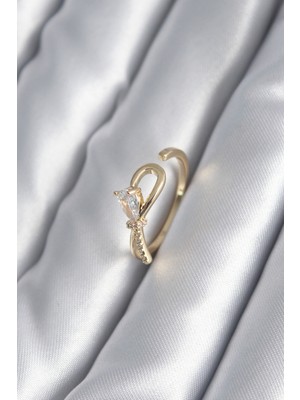 Pirinç Gold Renk Zirkon Taş Detay Kurdele Model Kadın Yüzük EB-53-VICE/(1395) 2392