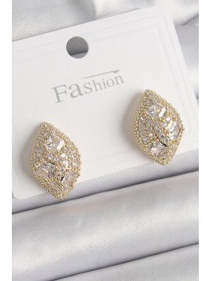 Pirinç Gold Renk Zirkon Taş Işlemeli Damla Model Kadın Küpe EB-53-VICE/(1395) 3837