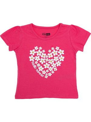 Hellobaby Hellobaby Kız Bebek Tshirt Kalp Baskılı Bisiklet Yaka Kısa Kol