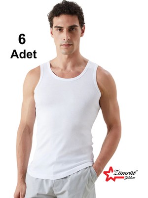Zümrüt Yıldızı 6'lı Beyaz Erkek Atlet %100 Pamuklu