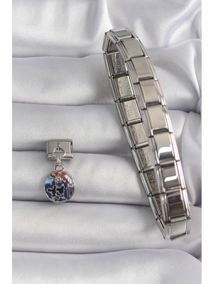 316L Çelik Gümüş Renk Sallantı Dünya Model Nomination Charm EB-53-VICE/(1395) 3931