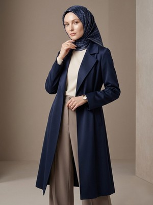 Silk Home Kadın Lacivert Gri Monogram Geometrik Desen Twill Ipek Eşarp 11393-07