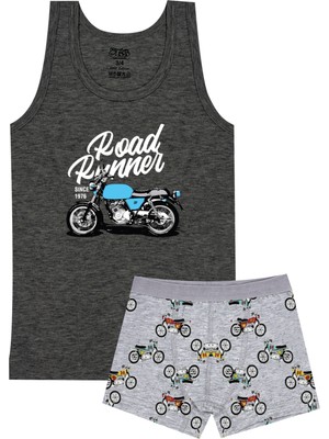 Öts Erkek Çocuk Atlet Boxer Likralı Antrasit Motosiklet (%96 Pamuk - %4 Elastan)