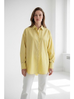 Madmext Sarı Çizgili Regular Kesim Kadın Gömlek MG2610