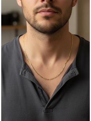 Kmod Life Çelik Italyan Zincir Zarif Unisex, Figaro Model Altın Rengi Erkek Kolye