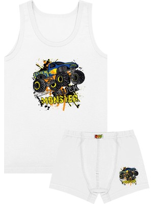 Öts Erkek Çocuk Atlet Boxer Likralı Beyaz Traktör (%96 Pamuk - %4 Elastan)