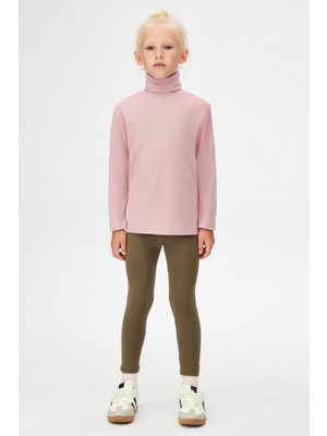 Gül Kurusu Basic Kışlık Tam Balıkçı Yaka Uzun Kollu Kız Çocuk Tişört