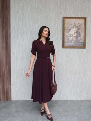 Esra Helvacı Balon Kol Kemerli Elbise