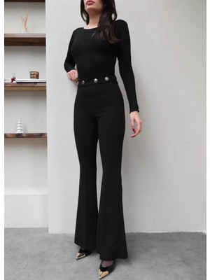 Esra Helvacı Ispanyol Düğme Detay Kumaş Pantolon