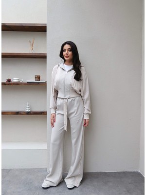 Esra Helvacı Saten Garnili Fermuarlı Eşofman Takım