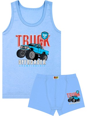 Öts Erkek Çocuk Atlet Boxer Likralı Mavi Monster (%96 Pamuk - %4 Elastan)