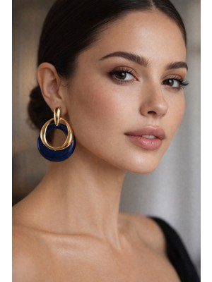 Solare Accessories Lacivert Reçine Taş Detaylı Altın Kaplama Sallantılı Vintage Küpe (Hipoalerjik)