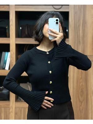 Vazıradk Bisiklet Yaka Ispanyol Kol Gold Düğmeli Hırka