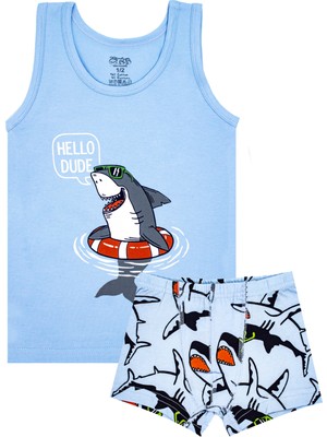 Öts Erkek Çocuk Atlet Boxer Likralı Mavi Köpek Balığı (%96 Pamuk - %4 Elastan)