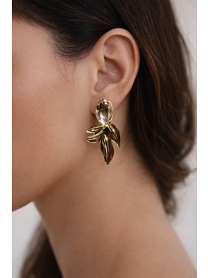 Solare Accessories Altın Kaplama Yaprak Form Sallantılı Vintage Küpe (Hipoalerjik)
