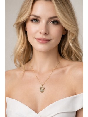 Solare Accessories Altın Kaplama Zirkon Taşlı Baykuş Figürlü Kolye