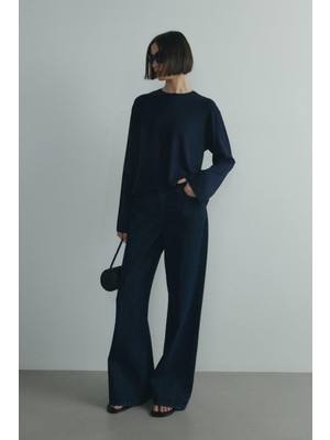 Suud Collection Lacivert Nara Uzun Kollu Basic Tişört