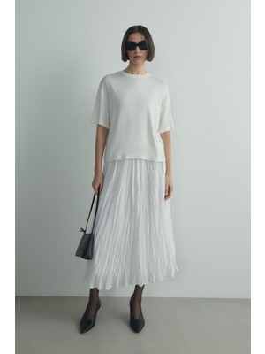 Suud Collection Ekru Atlas Basic Tişört