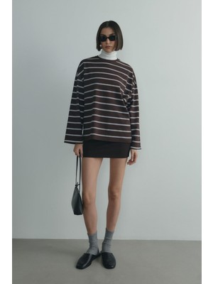 Suud Collection Kahverengi Lizzy Çizgili Tişört