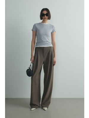 Suud Collection Gri Skinny Fit Basic Tişört