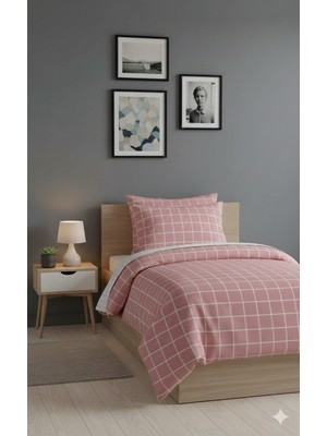 Tek Kişilik Kareli Nevresim Seti, Özel Renkli Nevresim Seti Yastık Kılıfı + Yorgan Kılıfı 155X215