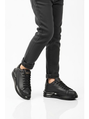 Ayakmod Siyah Bağcıklı Cilt Hafifi Unisex Sneaker 628 G