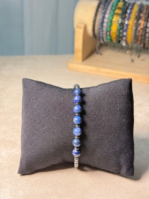 Sırlı Taş Lapis Lazuli, Hematit Doğal Taş Bileklik, Unisex Bileklik, Tasarım Bileklik 6mm Ipli Ayarlanabilir