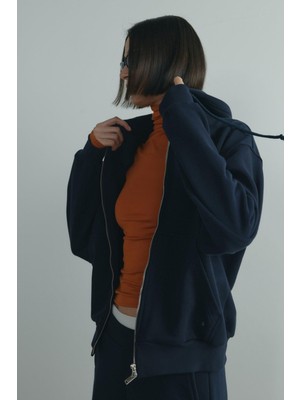 Suud Collection Lacivert Salted Fermuarlı Hırka