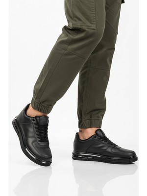 Walkway Siyah Bağcıklı Cilt Hafif Esnek Erkek Sneaker 2043 M
