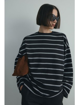 Suud Collection Siyah Lizzy Çizgili Tişört