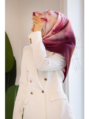 Vissona %100 Twill Ipek Duman Desenli Bej - Bordo Renkli Renkli 90X90 Eşarp Dikim Şekli : El Dikişi