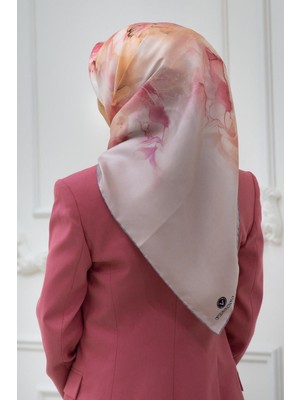 Vissona %100 Twill Ipek Duman Desenli Vizon - Taba Renkli Renkli 90X90 Eşarp Dikim Şekli : El Dikişi
