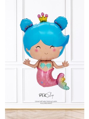 Pekshop Taçlı Mavi Saçlı Deniz Kızı Folyo Balon