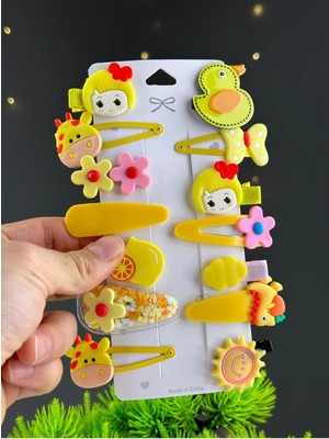 Judge Sarı Hayvan Tema  13 Lü Set Çocuk Saç Tokası Seti Çoklu Figürlü Toka Set