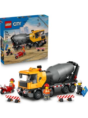 LEGO® City Beton Mikseri - 7 Yaş ve Üzeri Çocuklar İçin 3 Minifigürlü Büyük İnşaat Kamyonu Oyuncağı - 60478