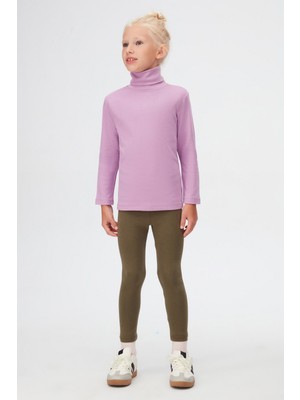 Lila Basic Kışlık Tam Balıkçı Yaka Uzun Kollu Kız Çocuk Tişört